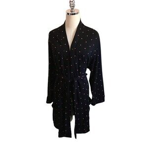 Plush Night Robe Women's Size Small Black Pink Hearts Cotton Blend